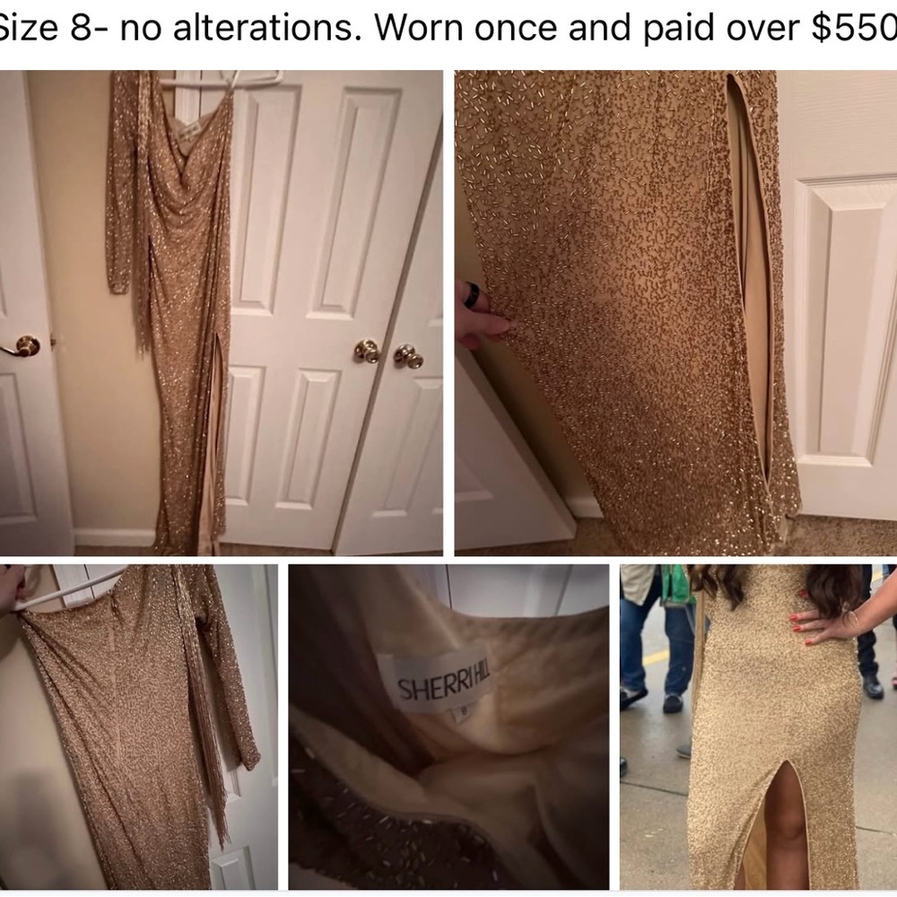 Sherri Hill Sparkling Gold Long Sleeve Dress - Picture 1 of 1